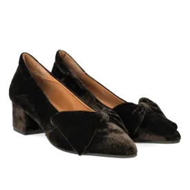 Angulus velúr hælaskór m slaufu Dökkbrúnir