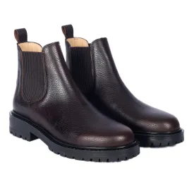 Angulus leður bítlaskór með teygju track sóli Dökkbrúnir