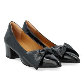 Angulus leðurlakk hælaskór m slaufu Svartir glans 