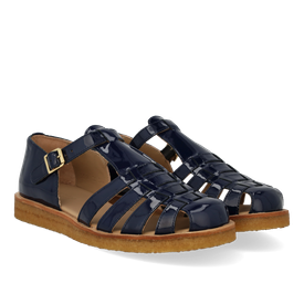 Angulus Fisherman leðurlakksandalar Navy bláir