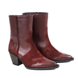 AOE Siv leður kúrekastígvél Bordeaux rauð