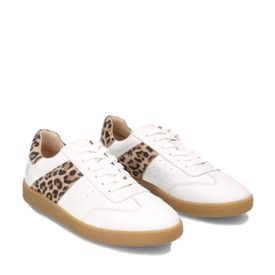 AOE leður strigaskór reimaðir Hvítir með leopard