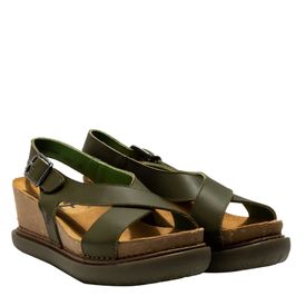Art leðursandalar wedge Olive grænir