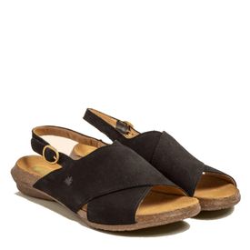 El Nat Waka sandalar krossband burstað leður Svartir