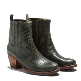 Neosens ökklastígvél úr leðri m teygju tréhæll Grænir Croco