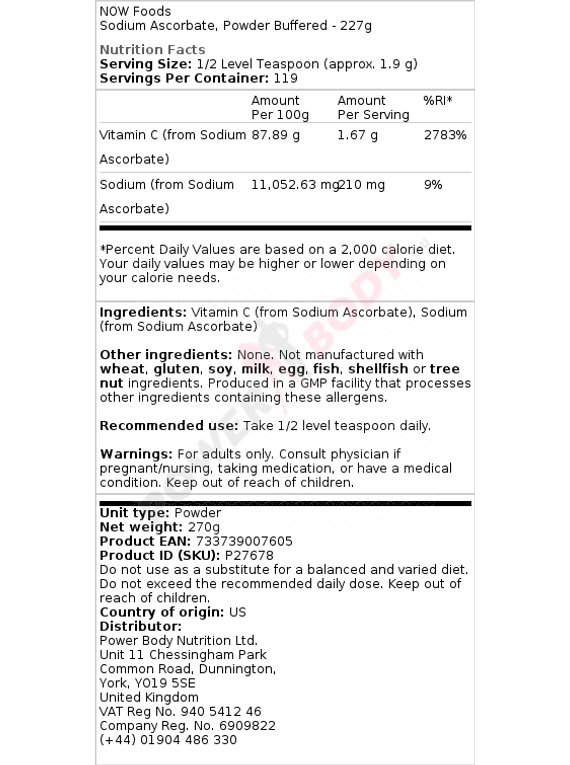 Sodium Ascorbate, Powder Buffered 227g HiFit